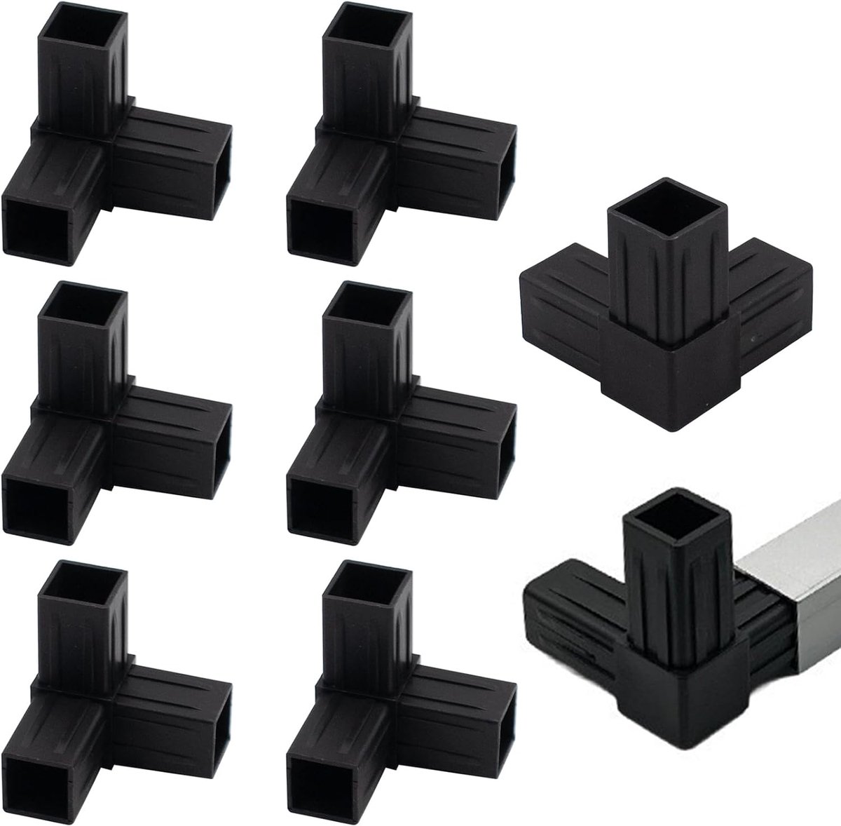 8 stuks vierkante buisverbindingsstuk van kunststof, 3-weg vierkante buis, paalconnector voor buitendiameter 25 x 25 mm buisaansluiting