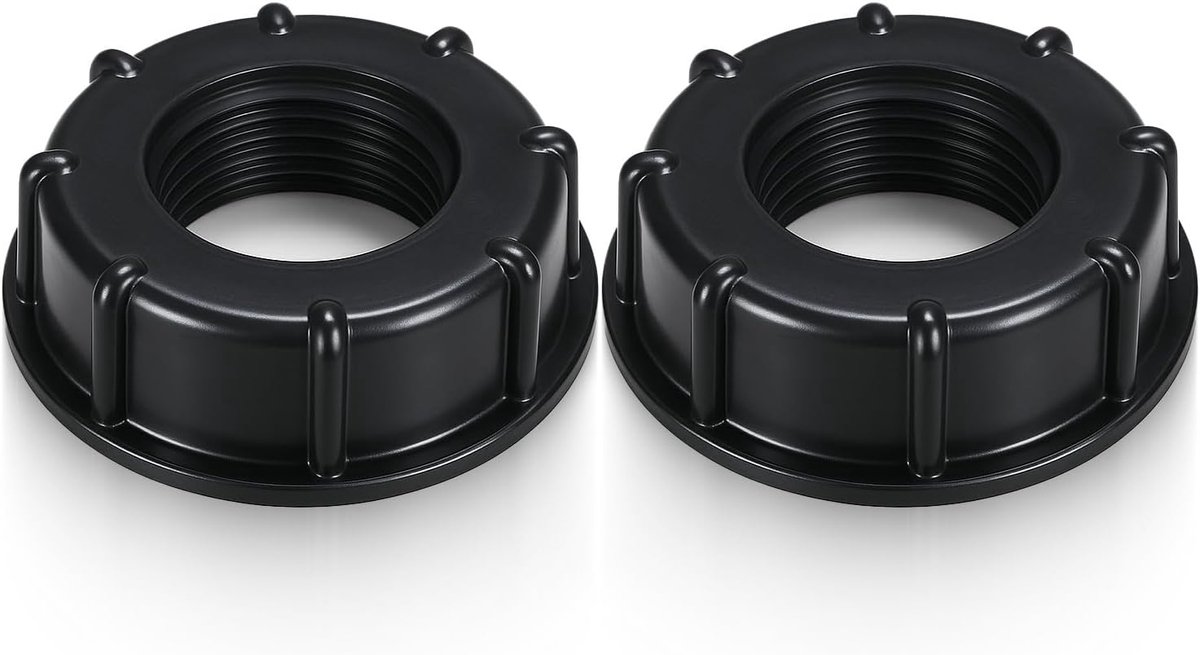 2,5 cm, 2 stuks, gladde centrale stoppen voor watertank, 1000 l, IBC-aansluiting met S60x6-schroefdraad, accessoires voor regenwater en brandstof