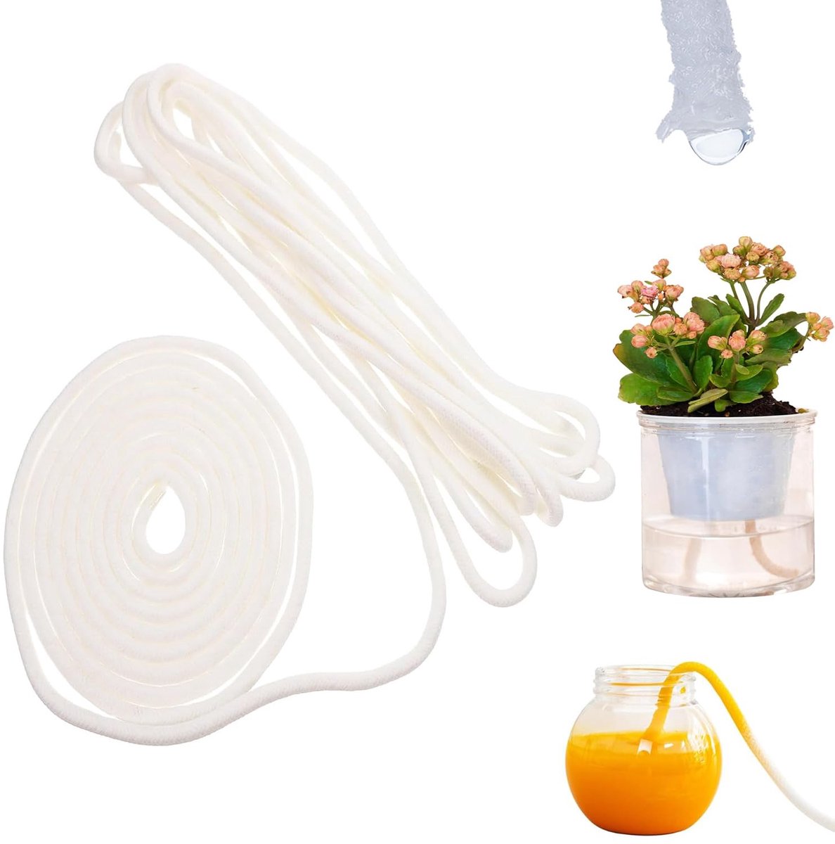 waterdoorlatend katoenen touw 8 mm x 10 m - DIY automatisch bewateringssysteem voor kamerplanten, bloempotten en hydrocultuur