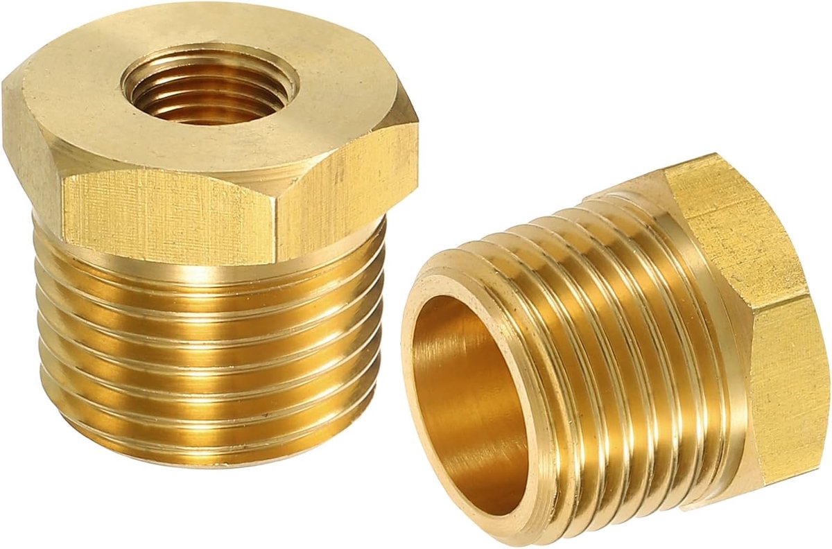 2 stuks 1/2 BSPT mannelijk x 1/8 NPT vrouwelijke messing verloopstuk zeskantige schroefdraad buisschroefverbinding, messing schroefdraad adapter voor water, gas, oliepijpleidingen systemen