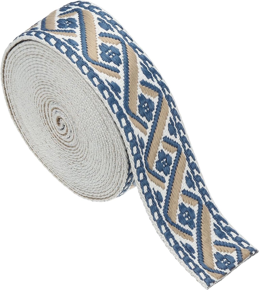 4.75 yard katoenen geweven band 50 mm jacquard geweven band borduurwerk polyester geweven band riem riem voor tassen handwerk kleding wit-blauw