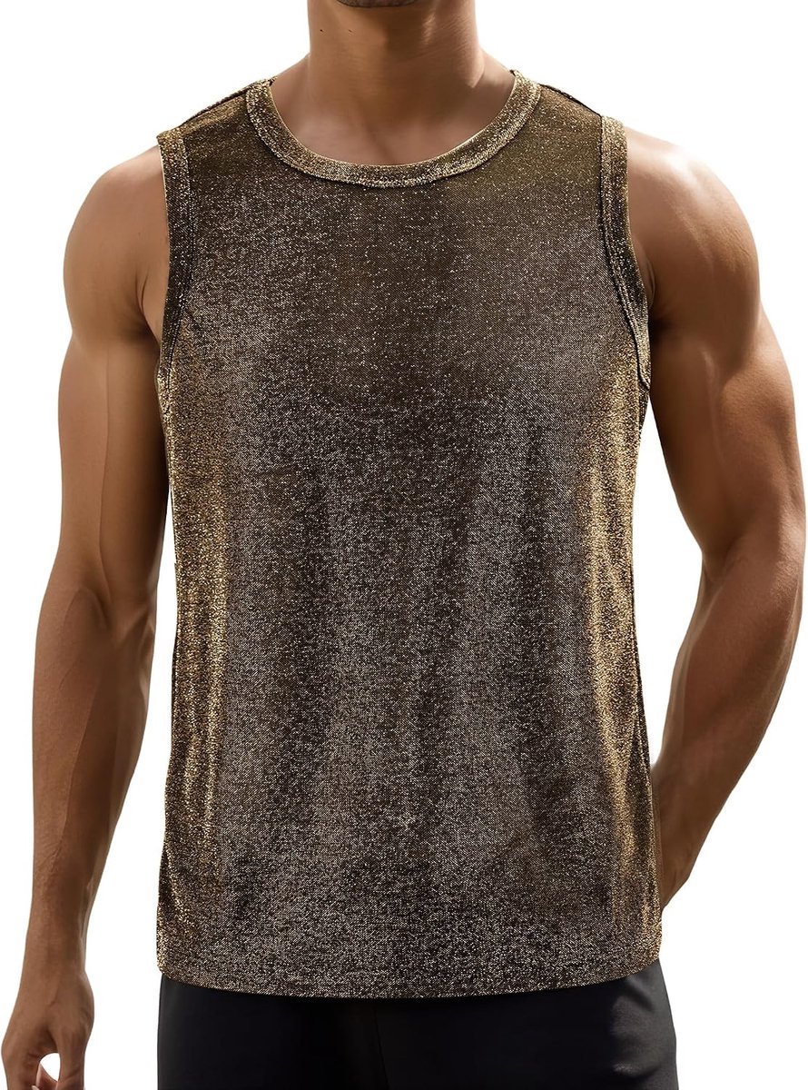 Tanktops met pailletten voor heren, zachte mouwloze slim fit zomer onderhemd sprankelende vesten glitter gym training tanktops ademende ondershirts voor workout hardlopen sport