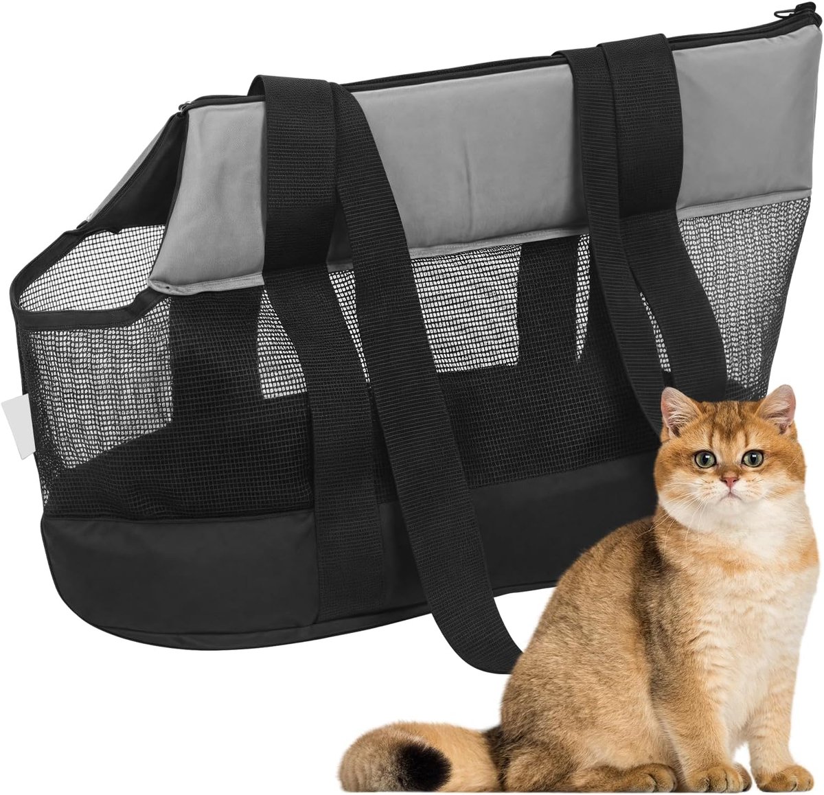 hondendraagtas, hondentas, ademende hondendraagtas, schoudertas, draagtas voor kleine middelgrote hond en kat, zwart