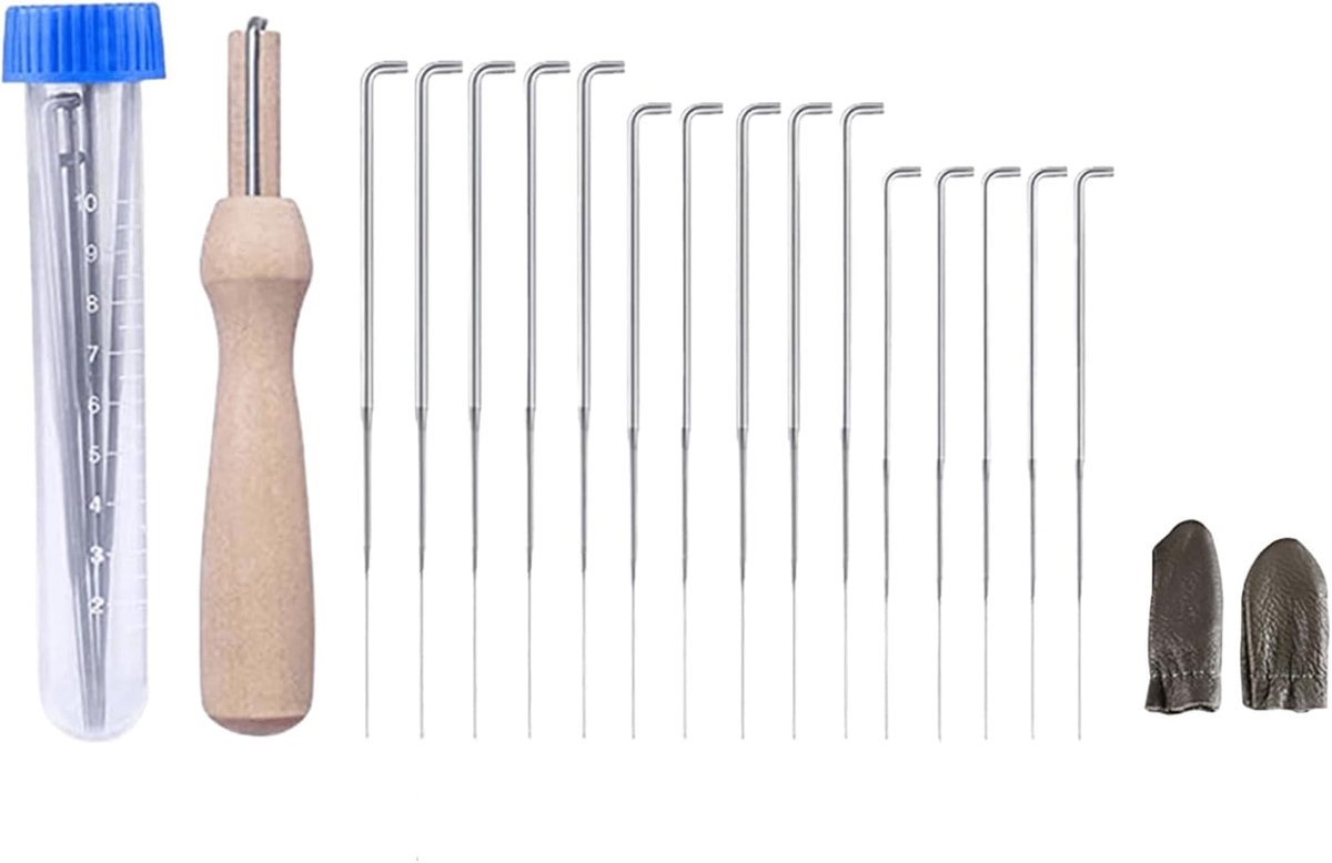 Set van 62 stuks, 3 maten, viltnaalden met houten handvat en 1 transparante opbergdoos, incl. 1 paar vingerhoesjes, vilten starterkit, ideale set voor beginners en gevorderden