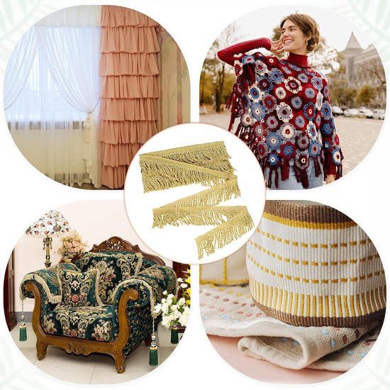 METERXITY 5 Yards Gordijn Franjes Franje Trim, 6 cm Brede Polyester Franje Boho Kant Naaien Franje Trimmen Kwastje Franje Trim voor Tassen/DIY Decoratie/Rok/Bank/Kleding [Donker Goud] — afbeelding 4