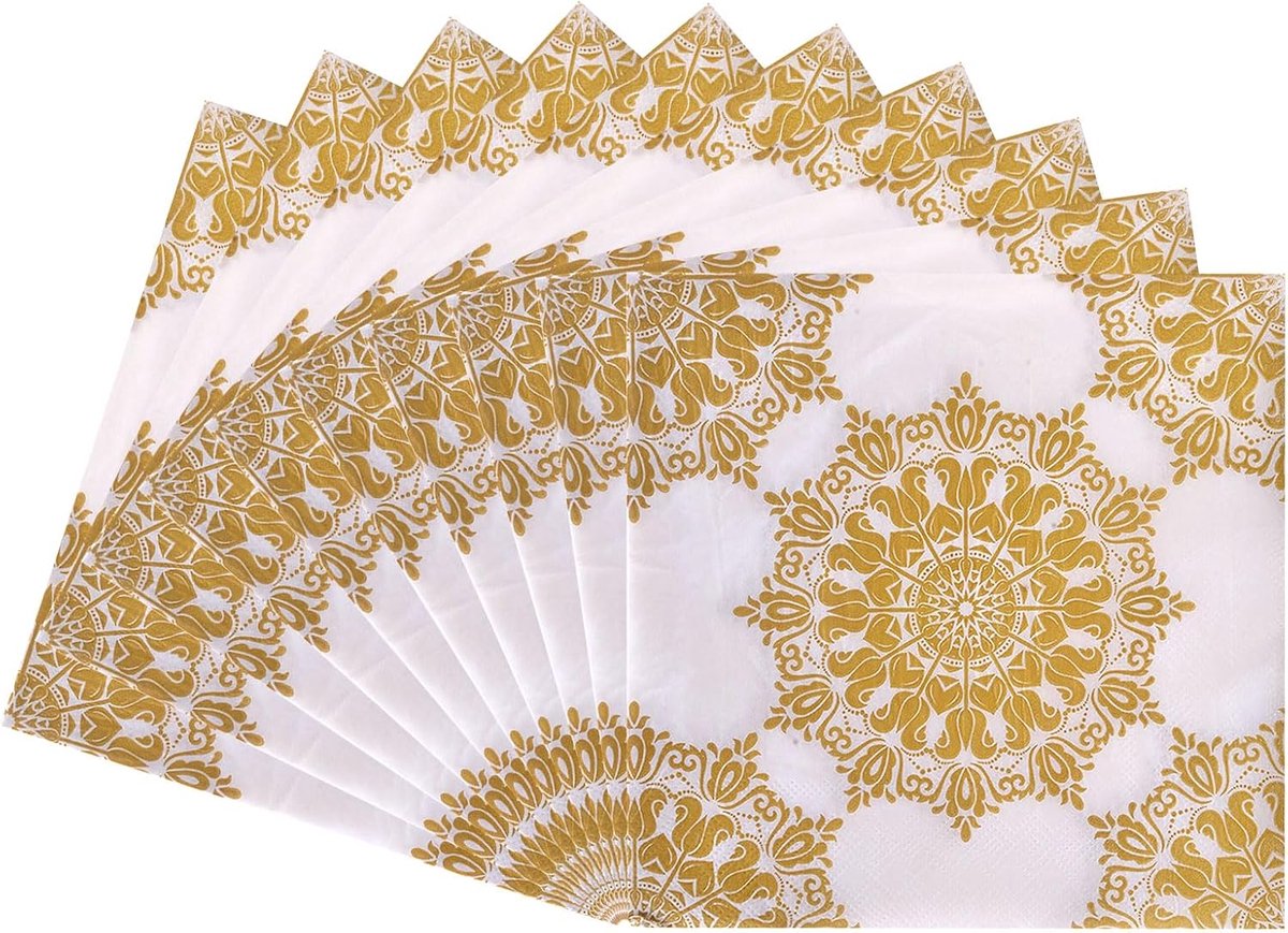 Servetten met goudkleurige print, 80 stuks, wegwerpservetten, papier, goudfolie, servetten, servetten voor feest, bruiloft, jubilea en vieringen, 33 x 33 cm