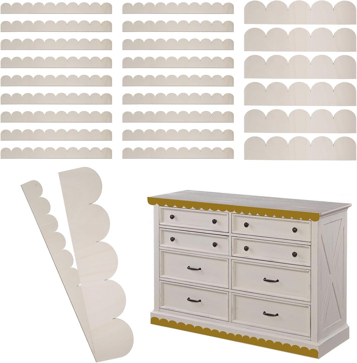 24 stuks onbehandelde golvende decoratieve houten latten DIY decoratieve houten lijsten voor thuis, wandkast, plank, deur, raam, lijst 2 afmetingen (40 x 4 x 0,25 cm en 40 x 8 x 0,25 cm)