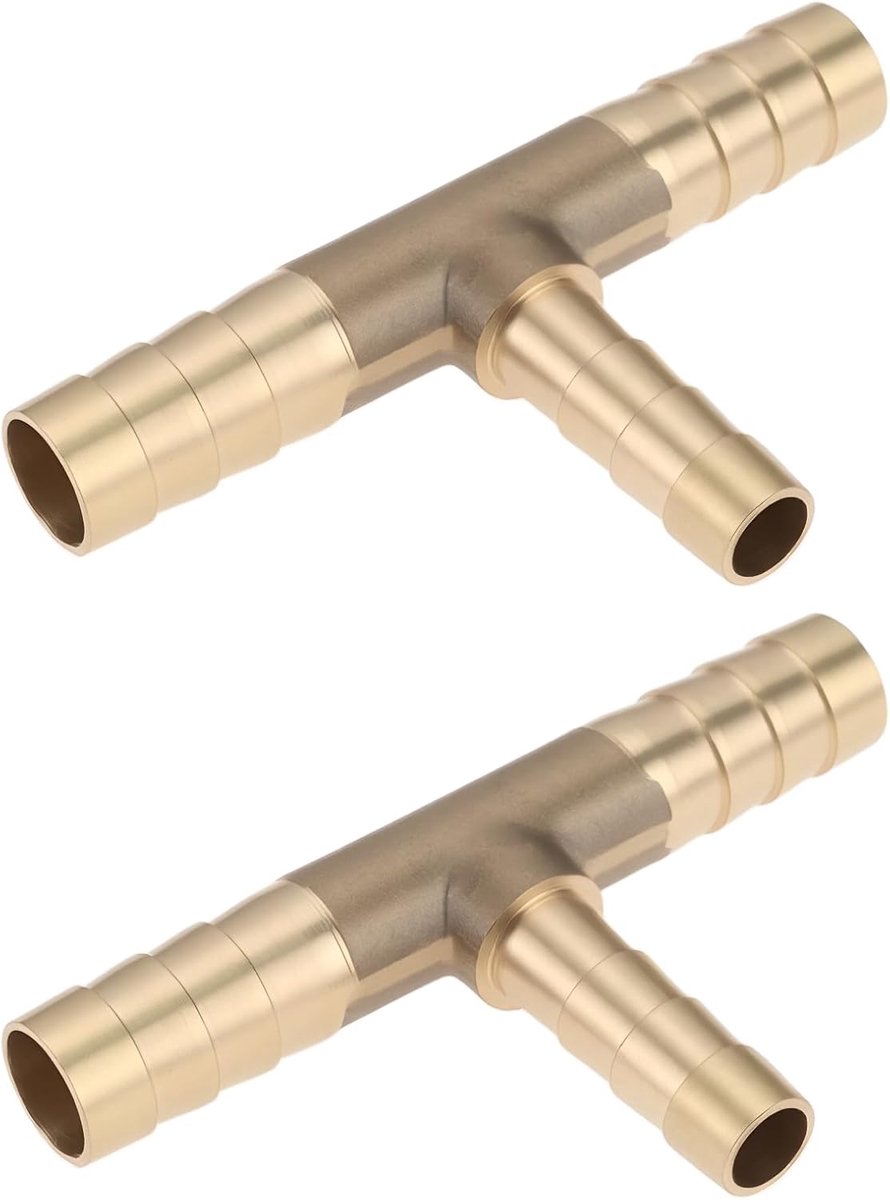 2X Messing Barb Vermindering T Stuk Maat 8mm-6mm-8mm Connect Lijnen voor Air Water Brandstof Olie en Inerte Gassen in Eenvoudige Manier