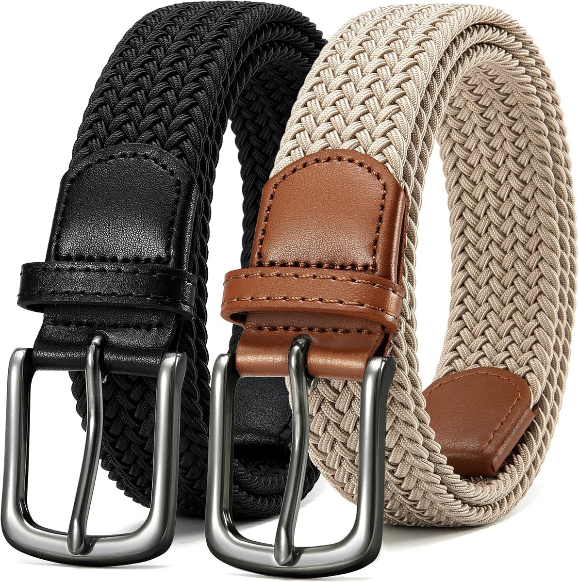 Heren Stretch Riem 2-pack - 35 mm Elastische Gevlochten Golfriemen voor Heren - Geschikt voor Casual Jeansbroeken