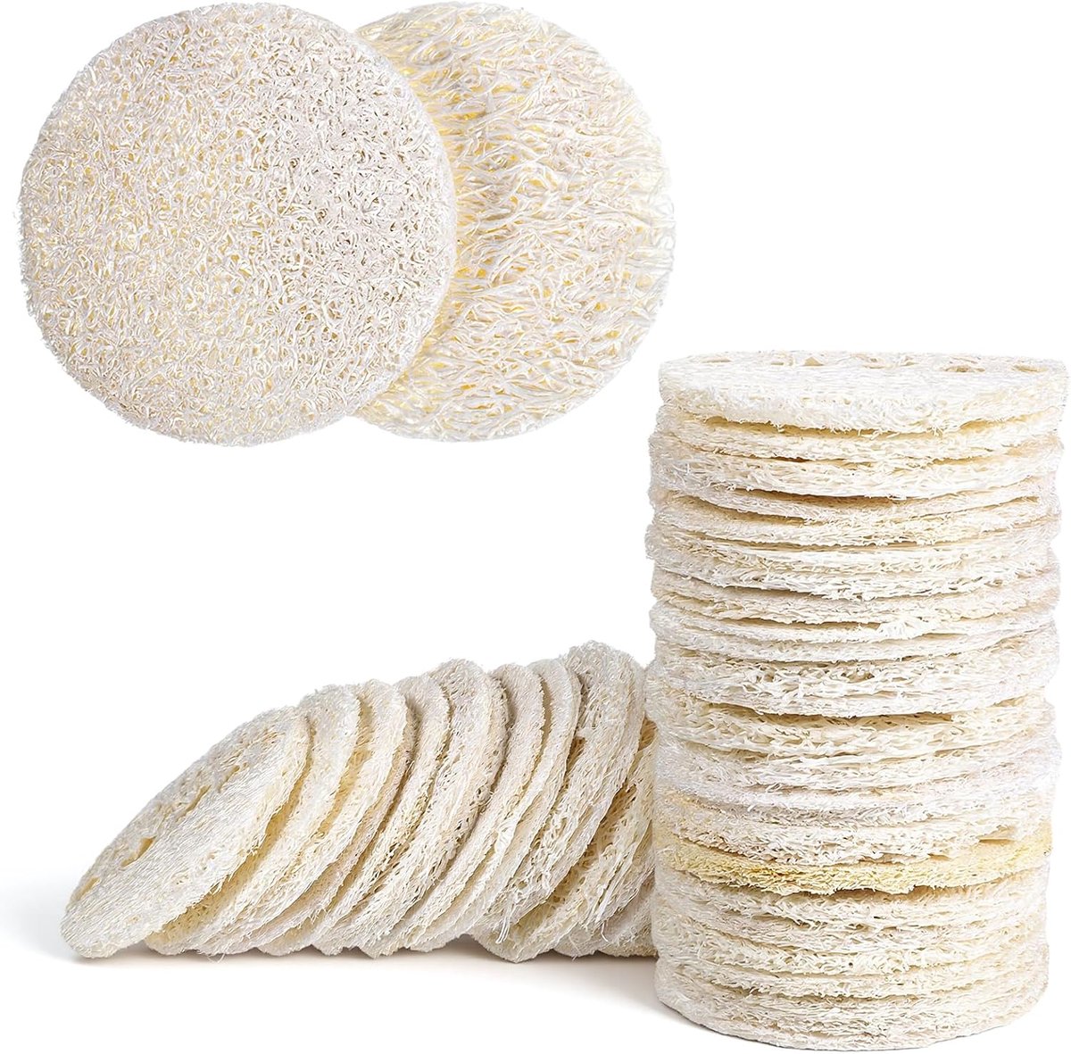 25 stuks loofa-sponzen, 6 cm, natuurlijke loofa-peeling-gezichtspads, gezichtscrub-pads, gezichtspeelingspads voor het verwijderen van make-up en dode huidcellen, vrouwen en mannen