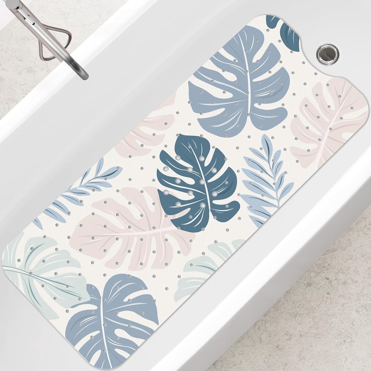 Boho Badmat, antislip, 100 x 40 cm, antislip, voor kinderen, 100% BPA-vrij, machinewasbaar, blad