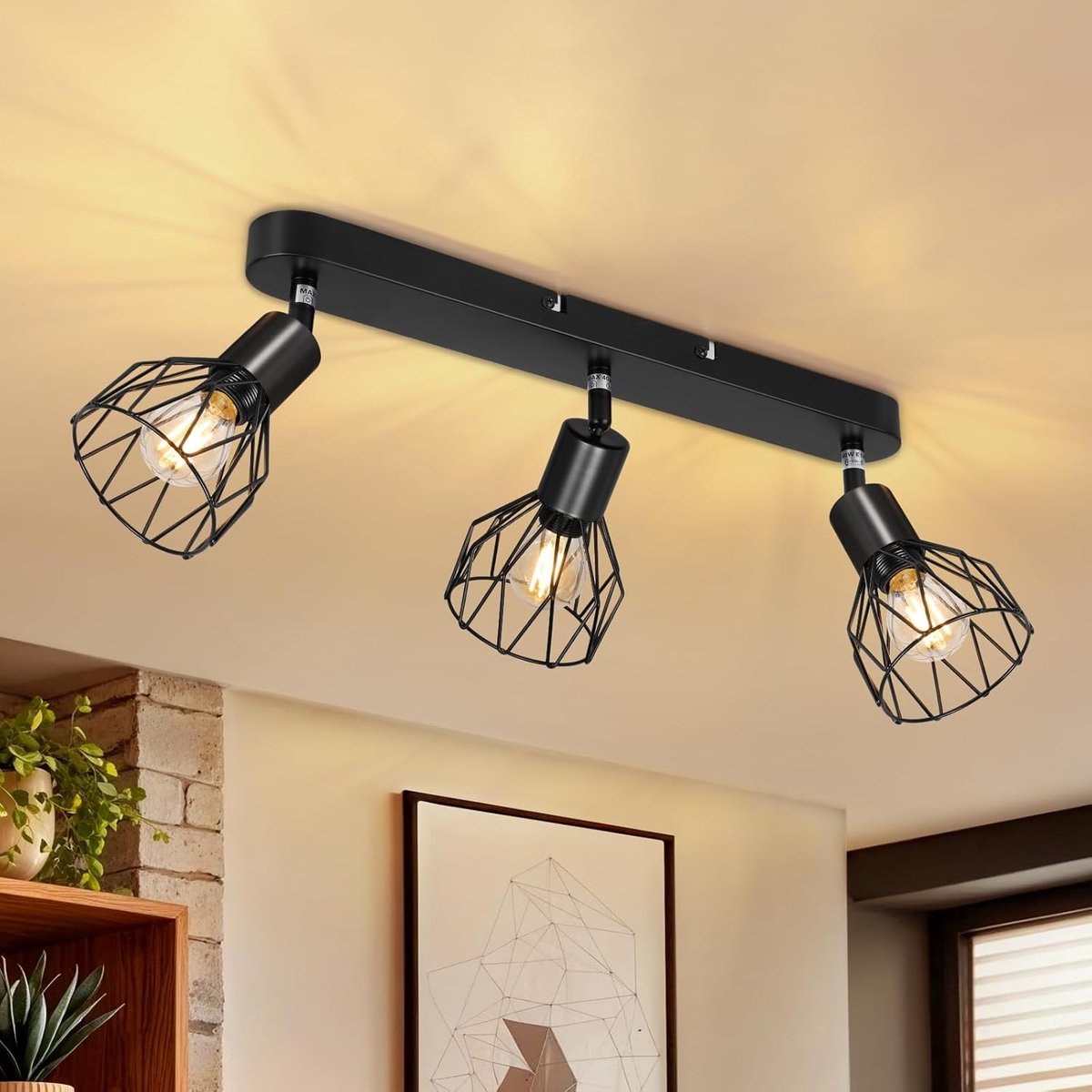 Plafondlamp, 3 spots, draaibaar, metaal, zwart, spot, met fitting E14, plafondlamp, 3 plafondspots, voor binnen, keuken, slaapkamer, woonkamer, max. 40 W, zonder lampen