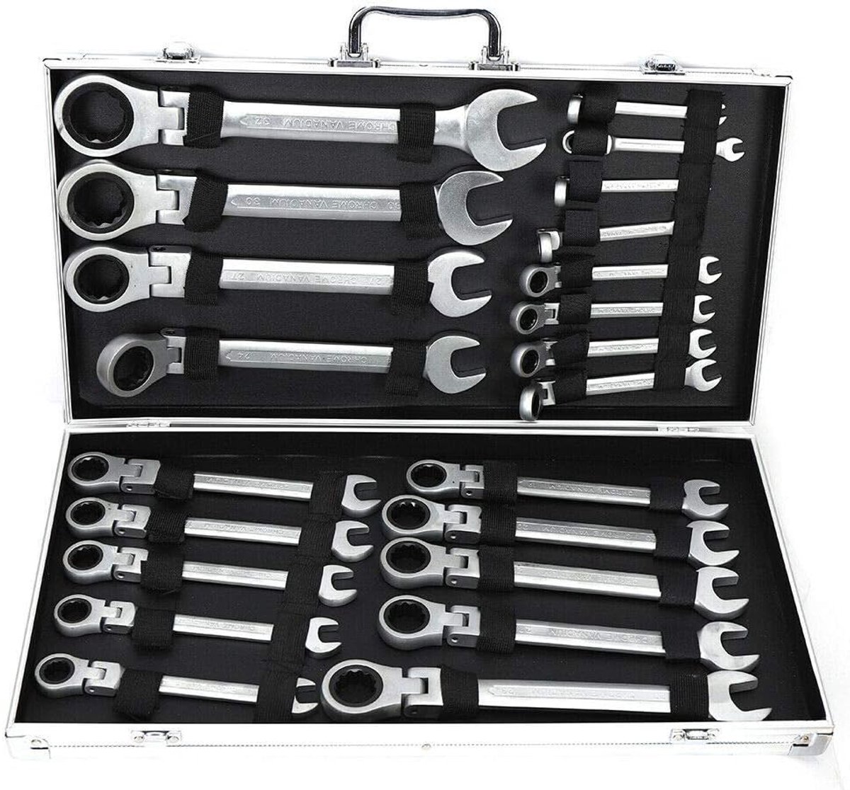 22-delige set met scharnier, ratelsleutelset, ringsteeksleutel, steeksleutel, ratelsleutel, 6-32 mm