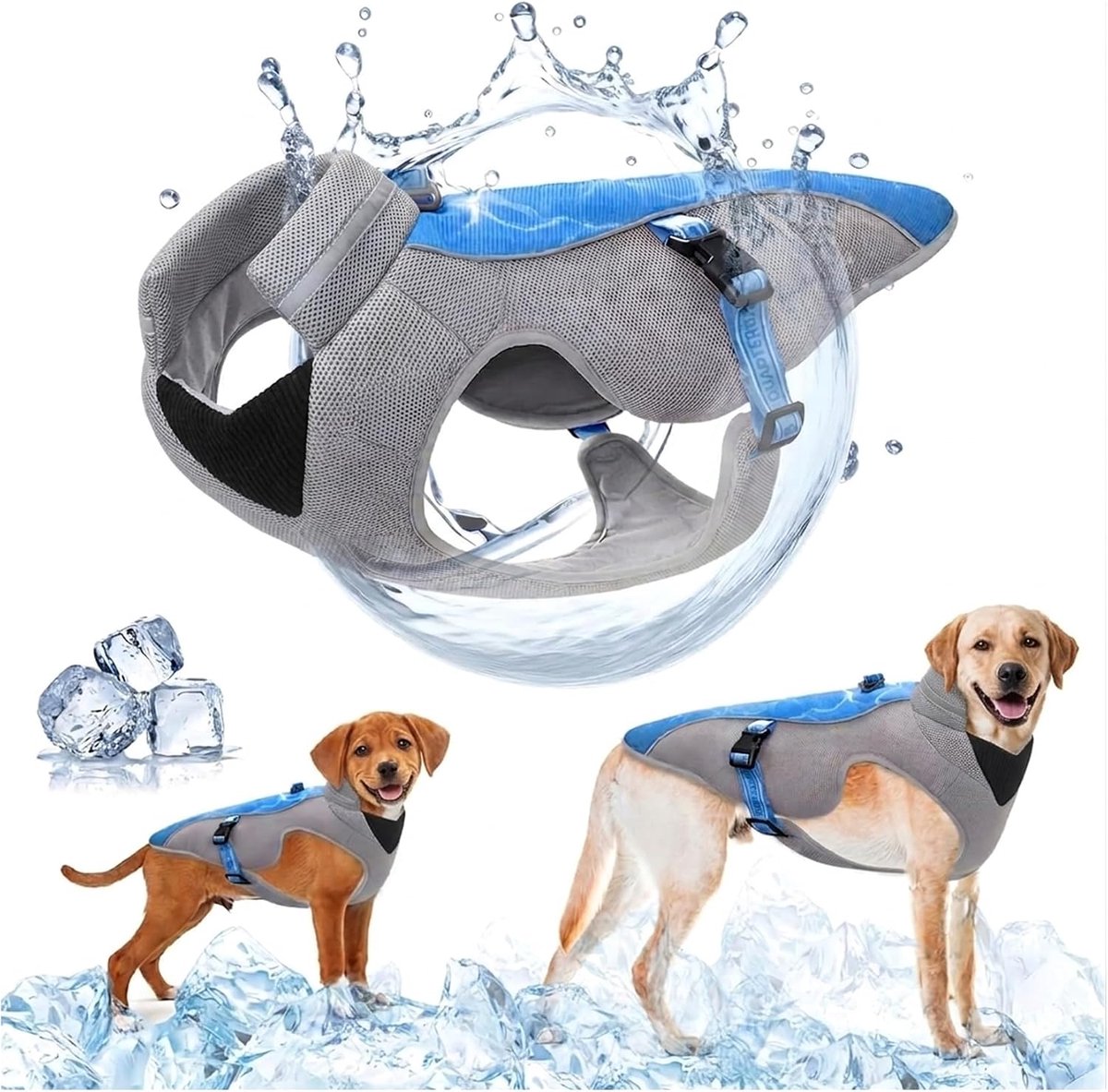 Koelvest voor honden met reflectoren, zonwerende jas voor kleine, middelgrote en grote honden, ademend mesh-harnas voor hardlopen, sport en reizen