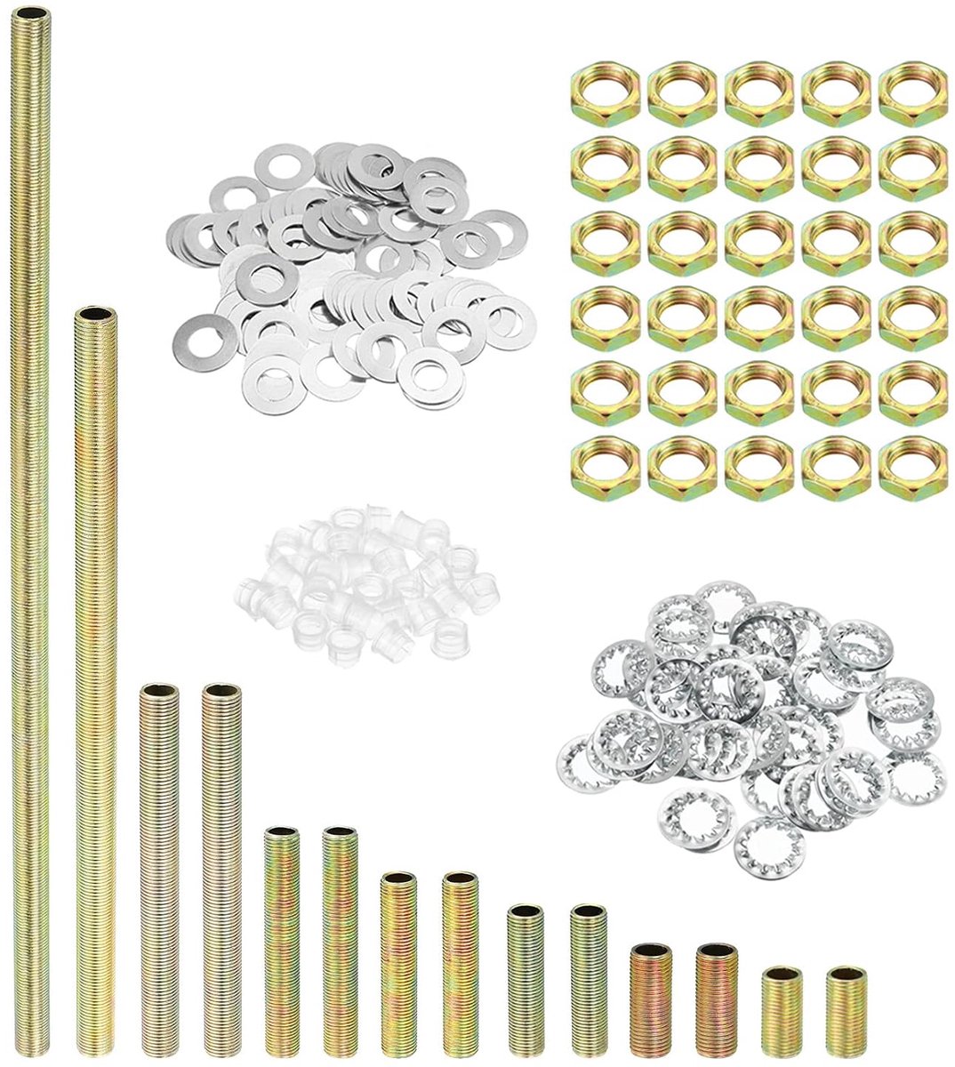 1/8IP schroefdraad 8 maten lampkabel kit met slot moeren sluitringen assortiment hardware voor kroonluchter plafondlicht DIY verzinkt
