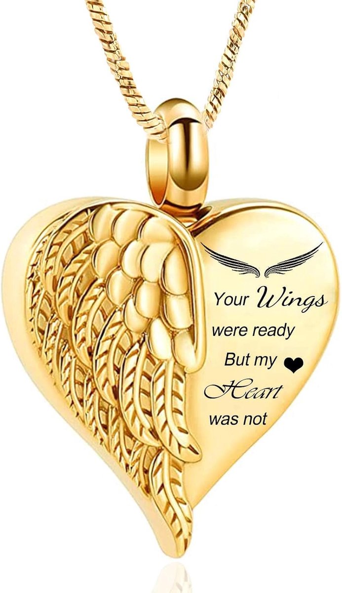 halsketting met urn voor as, keepsake gedenken, crematie, sieraden, roestvrij staal, engelenvleugels, hart, medaillon, ashouder, gedenkteken, sieraden voor mens/huisdier, as, Roestvrij