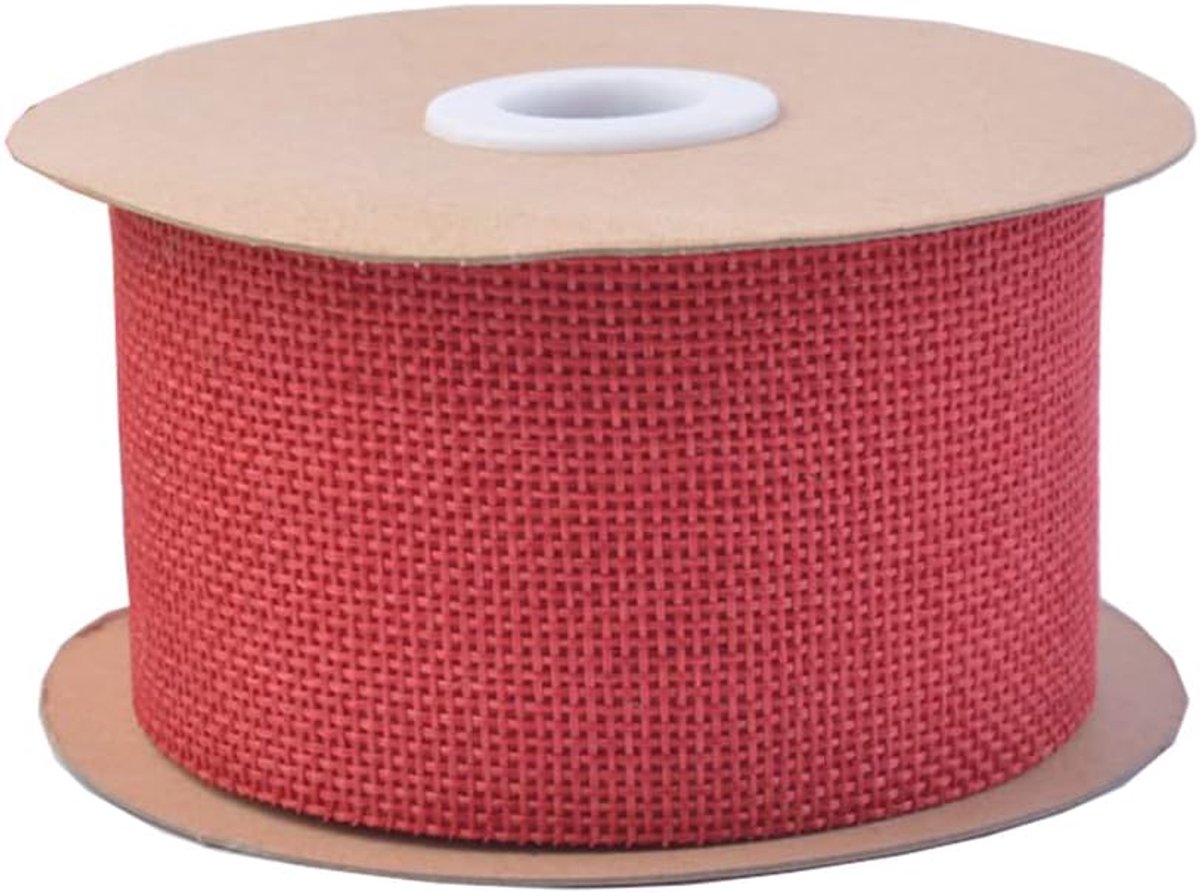 lint, 10 m breed, 5 cm breed, lint voor Kerstmis, decolint voor doe-het-zelf geschenkverpakking, handwerk, bruiloft, huisdecoratie (10 m per rol), rood