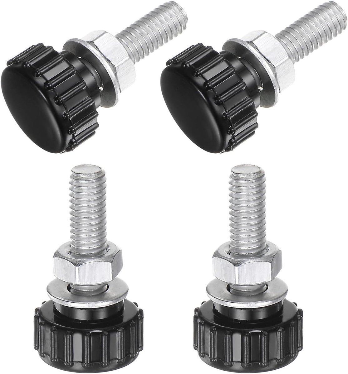 Sets M6 x 20 mm geribbelde handgrepen met buitendraad, kartelkopschroeven, moeren, sluitringen, greep, vergrendeling, 17 mm kopgrepen, kunststof schroeven, gekartelde kop, zwart