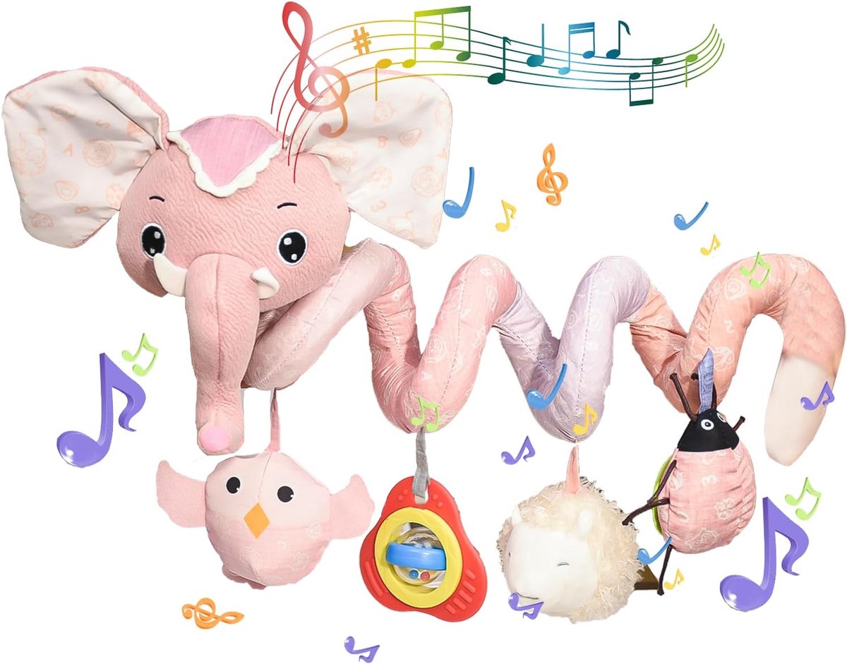 Kinderwagenspeelgoed voor baby's, Spiraal Activiteit Hangend Speelgoed met Muziekdoos, Babyspeelgoed voor Autostoel, Kinderwagen, Kinderwagen, Speelgoed voor Pasgeboren 0