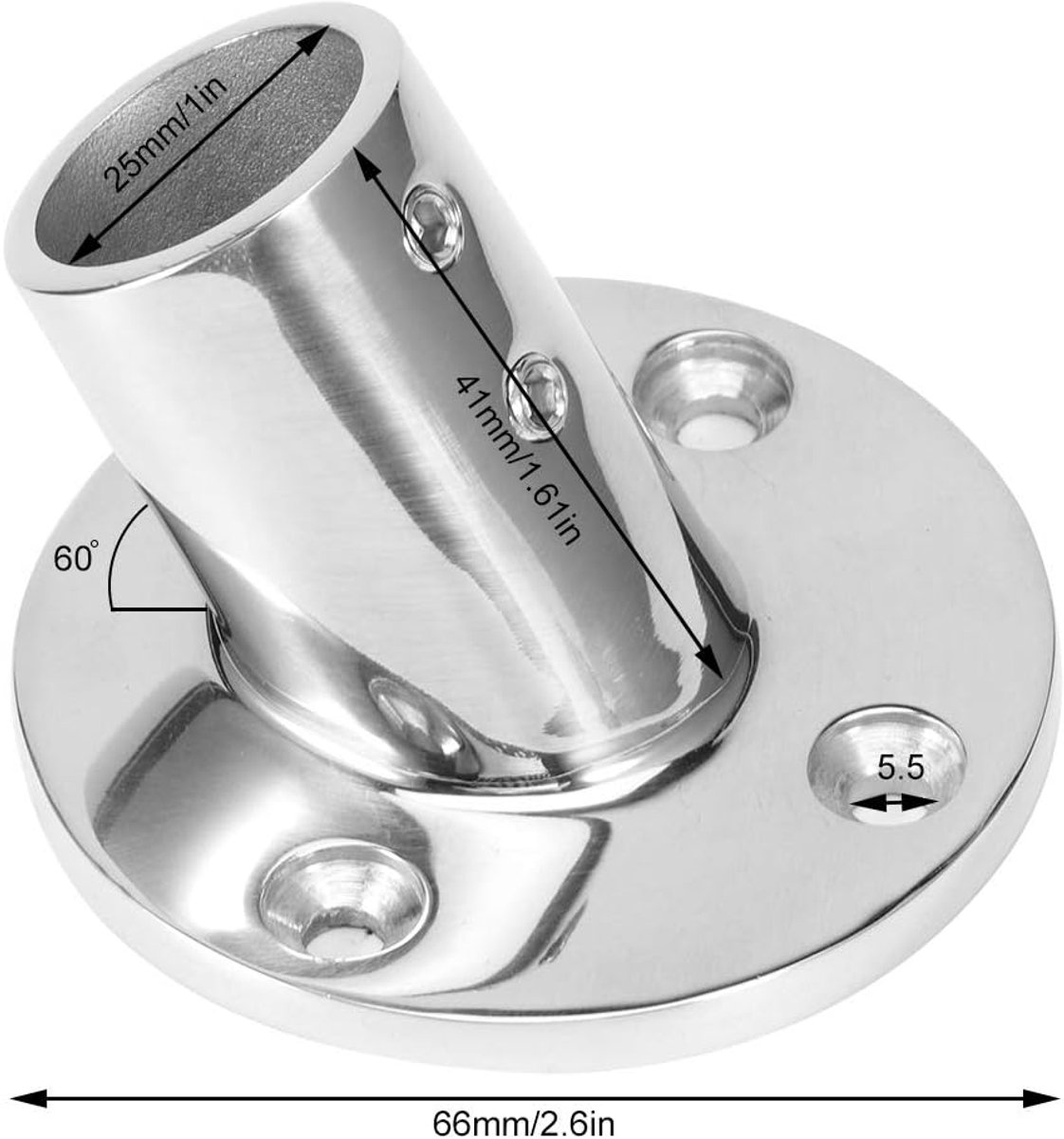 Handrail Ronde Staander Zilver 316 Roestvrij Staal 60 Graden Ronde Buisbasis Handrail Relingfitting 316 Roestvrij Staal Marine Boat Hardwares (25 mm)