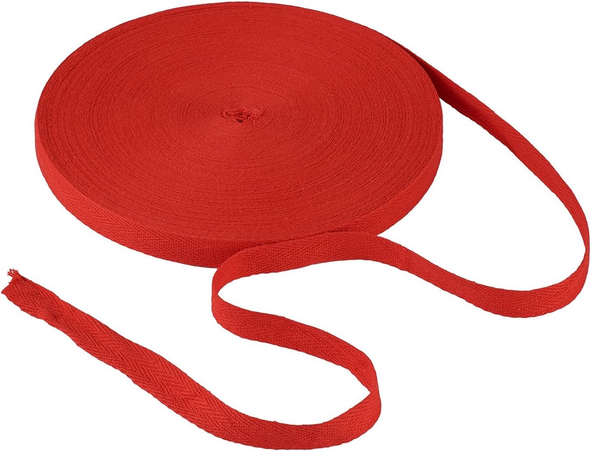 Köperband van katoen, 45 m lang, 16 mm breed, rood twillband met visgraatpatroon, biasband, voor naaien, breien en knutselen, voor kunstnijverheid, cadeauverpakkingen