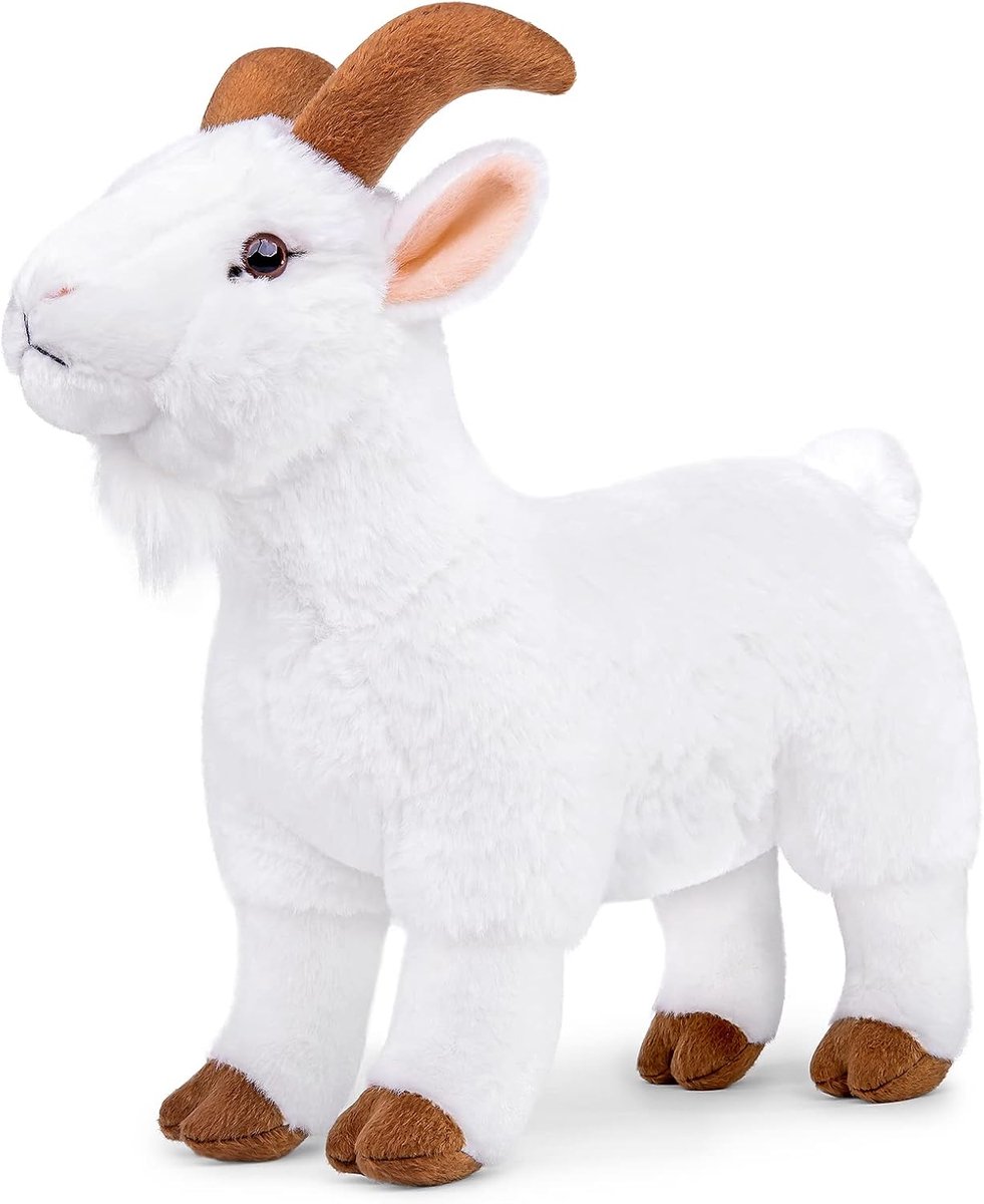 lilizzhoumax Geit pluche knuffeldier, 29 cm, staande Zicklein, Kawaii schaap, knuffeldier, realistische antilope-speelgoed, wilde dieren, Pasen, cadeau voor kinderen, woondecoratie, wit