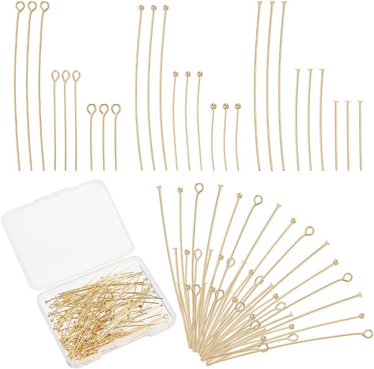 180 stuks 14 karaat vergulde broches in koninklijke stijl, bolvormige punten, maat 24, messing naalden, maat 23, voor oorbellen, sieraden, doe-het-zelf, 20 stuks/stijl