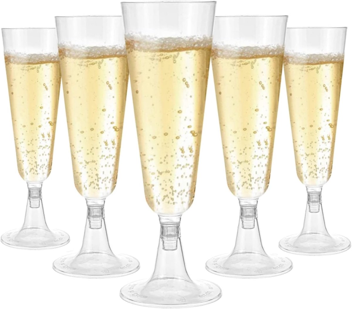 50 stuks plastic champagnefluiten, 150 ml heldere champagneglazen, herbruikbare wijnbekers met steel voor tuin, bruiloft, jubileum, douchefeestjes (5,5 x 16,5 cm)