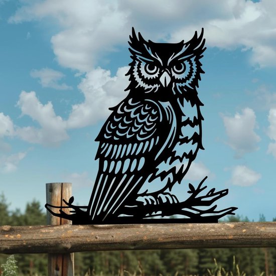 Metalen Uil op Tak - Ijzer Tuin Decor met Zwart Silhouet Vogel voor Outdoor Hek, Boom en Muur Art Ornamenten — afbeelding 3