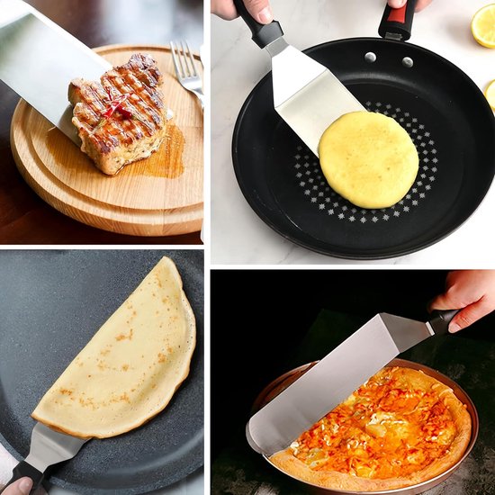Spatels van roestvrij staal, steakspatel, grillspatel, met kunststof handvat, voor het optillen en draaien van hamburgers, eieren, steaks, pizza, grill — afbeelding 3