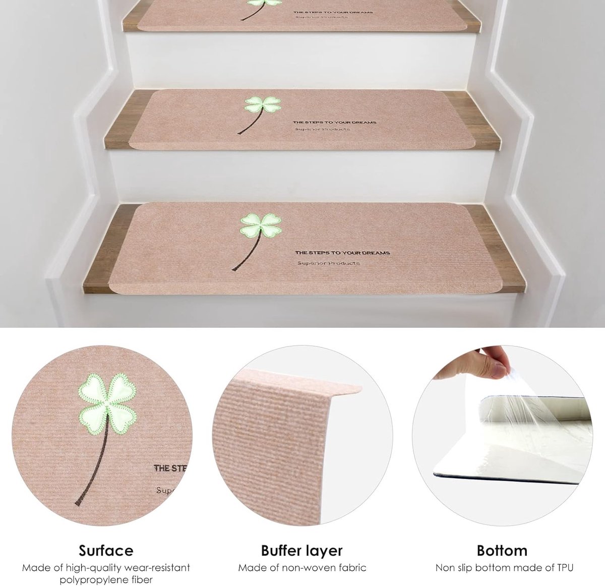 Trapmatten, traptrede matten, trapmatten zelfklevend veiligheid traptapijt, lichtgevend in het donker trapmatten traptapijt trapkleed voor kinderen ouderen 22 x 55 cm (02)