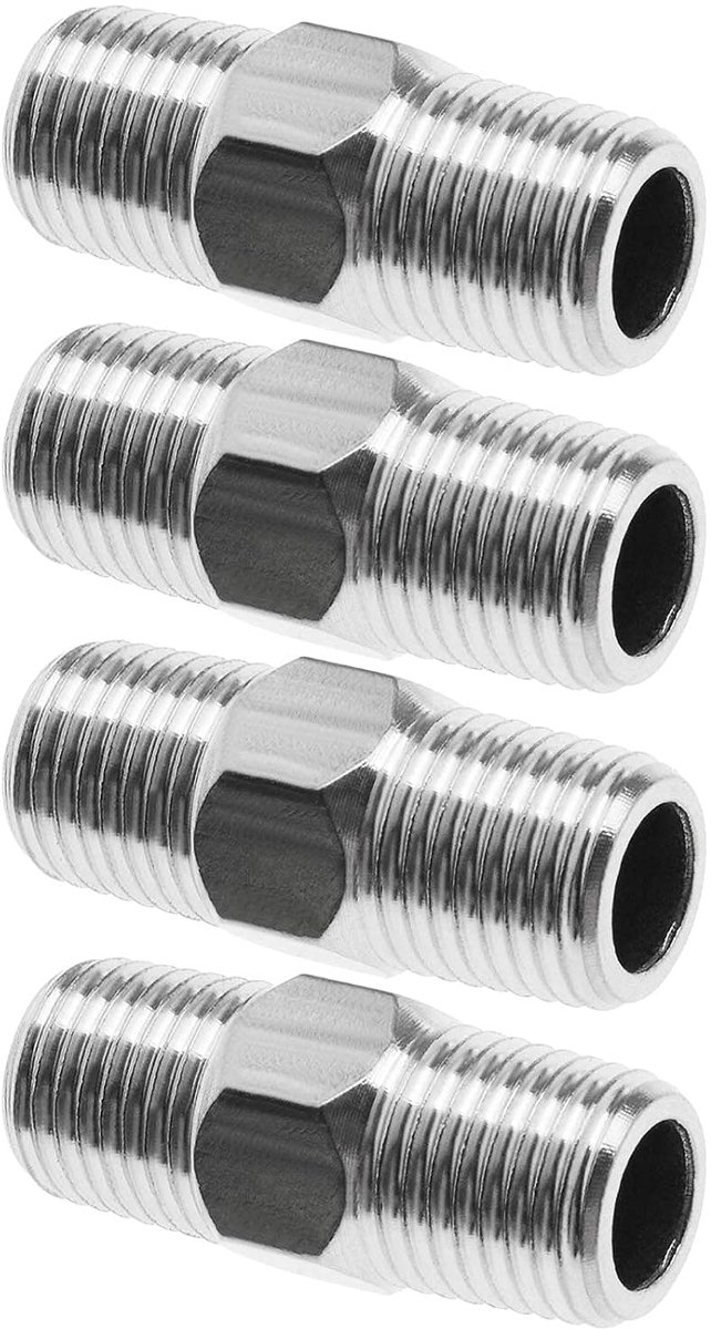 4 stks 1/4 naar 1/4 Pijp Montage Rvs Zeshoek Tepels voor Air Water Pipe Quick Release Air Line Slang Externe Draad
