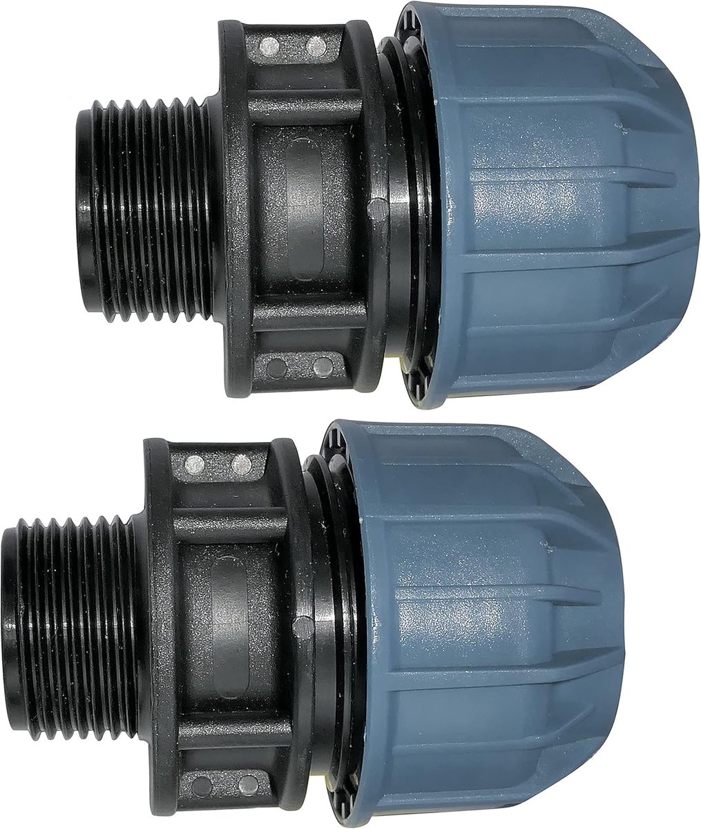 - C51916 - Set van 2 mof/adapter met schroefdraad - Rechte compressiereductie - 1" buitendraadaansluiting - voor Ø32mm waterleiding - polypropyleen - connector/reparateur