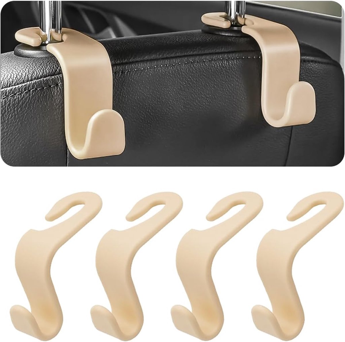 4 stuks autostoel hoofdsteun haken, auto achterbank hanger houder, duurzame stijlvolle voertuig organisator universele auto interieur accessoires, opslag haken voor portemonnees, tassen, kleding