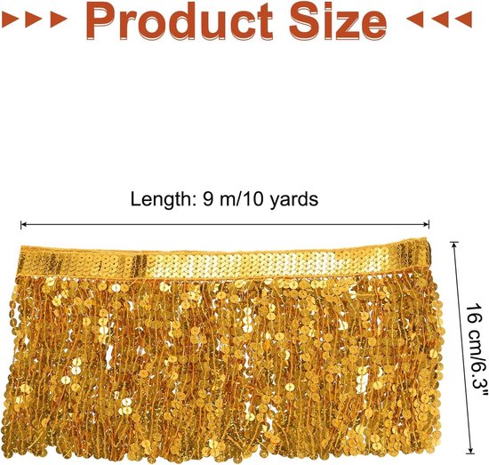 10 Iarde pailletten franjes sierlijsten 16 cm breed kwastje franjes naaien sierband polyester voor handwerk naaien gordijn kussen jurk kleding versieringen geel — afbeelding 5