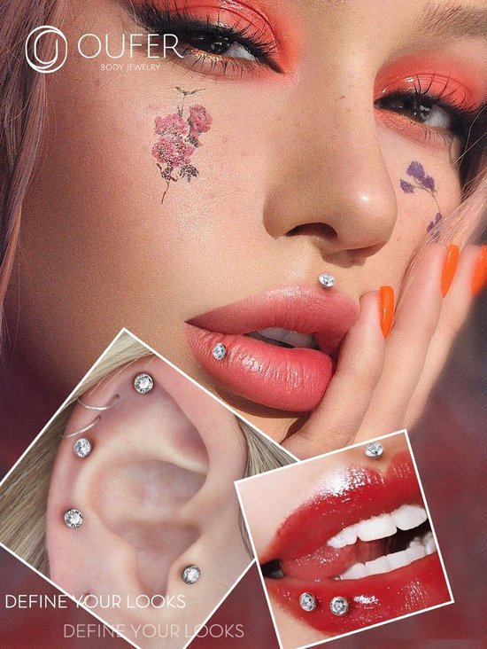 Body Piercing Titanium Threadless Labret Piercing Stud Jewellery 18G 5/6/8/10/12mm Lip Labret Stud Tragus Helix Cartilage Stud Bar Piercing Jewellery — afbeelding 3