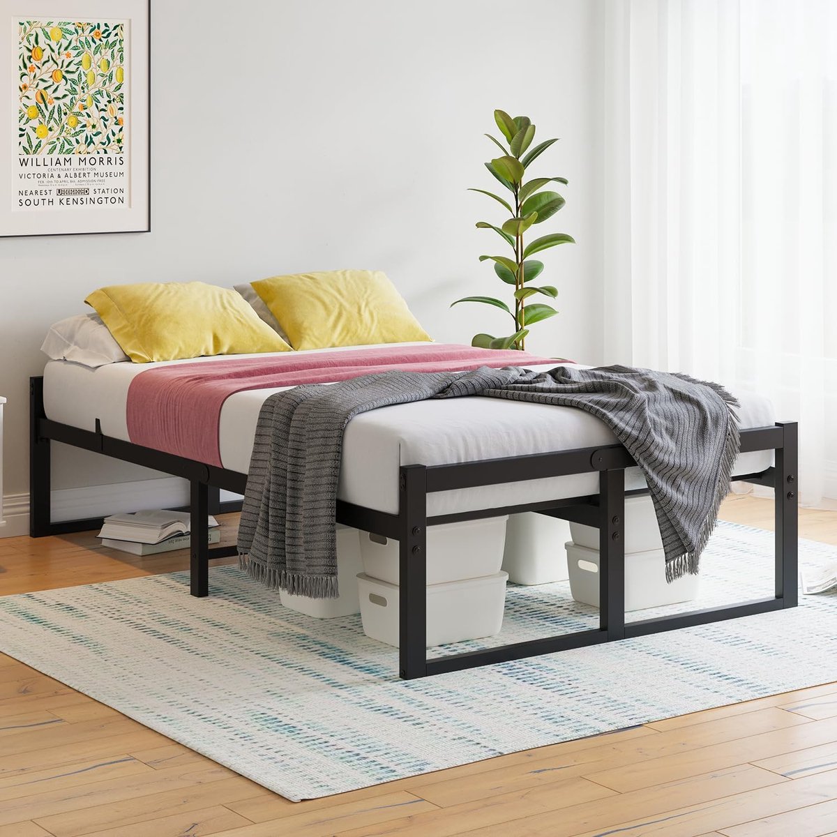 cm, Bedframe 120x200 met lattenbodem van metaal, Metalen bed 120x200 cm met opbergruimte-32cm hoog, Gastenbed Tweepersoonsbed Geen Boxspringbed Vereist, Zwart Bedframe