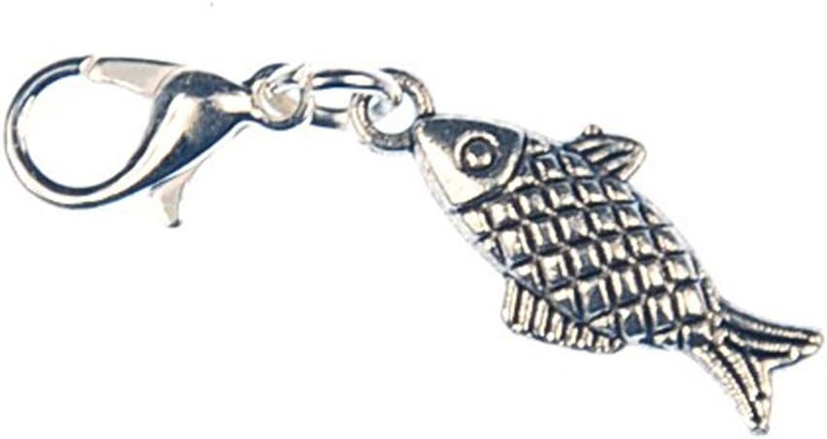 Vis, geruit, forel, bedel vissers, zilver, slank - handgemaakt modesieraad I kettinghanger verzilverd - bedelhanger bedelarmband - hanger voor armband, 18mm, Metaal, Geen edelsteen