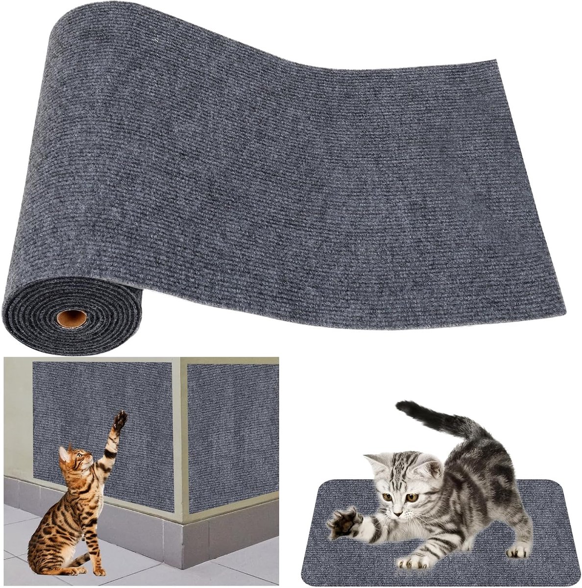 Krabmat voor katten, 30 x 250 cm, kattenkrabpaal, zelfklevend, antislip, voor muur, hoek en bank (donkergrijs)