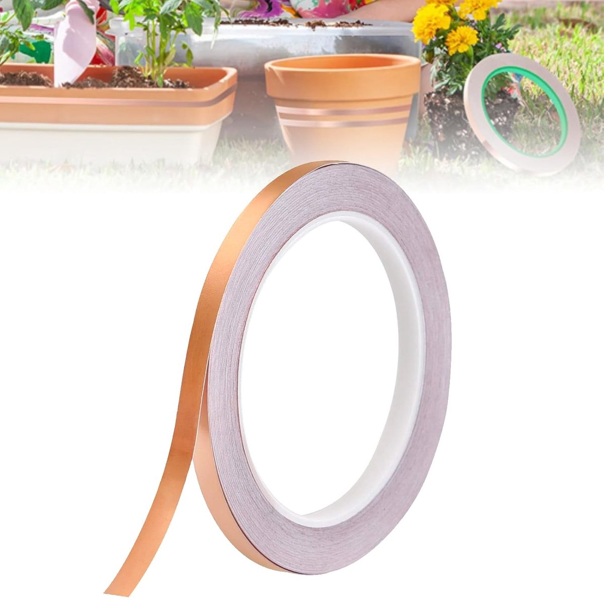 zelfklevende koperband voor efficiënte slakken, koperfolie tape voor EMI-afscherming, lassen, elektronische reparatie (1 rol, 5 mm x 20 m)
