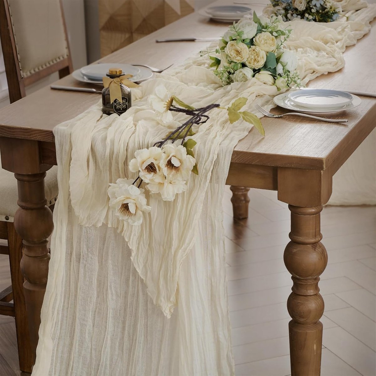 Tafelloper, kaasdoek, chiffon, lange Boheemse tafelloper, lange Boheemse tafelloper voor baby, baxi, douche, bruiloft, verjaardag, feestdecoratie