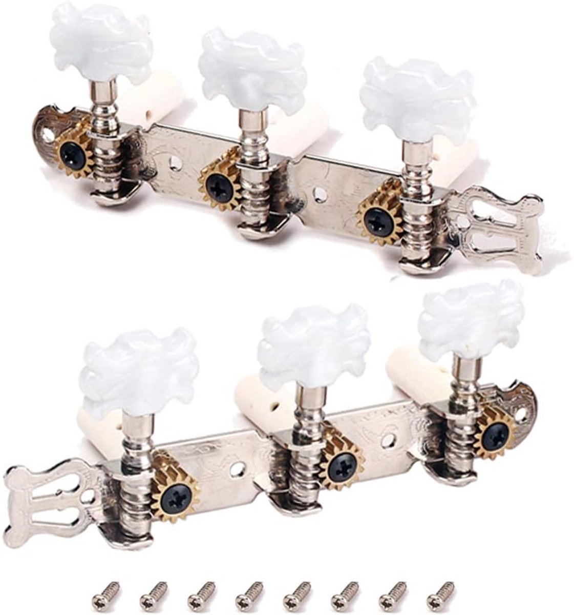 2 Stks Gitaar Machine Heads Tuning Pegs Tuning Keys Tuners Voor Klassieke Gitaar Met Montage Schroeven, 3L 3R Chroom, Wit