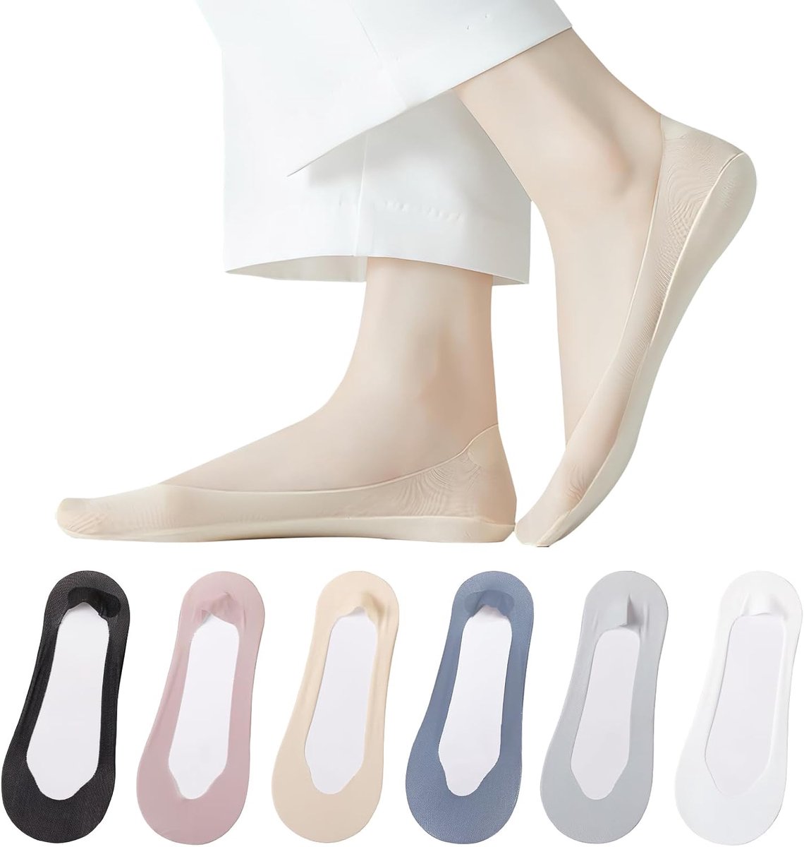 Sokken, ultra onzichtbare sokken, ultralicht, ademend, ultra low cut liner en snit, willekeurig antislip, onzichtbare sokken, ballerina-sokken, voor loafers platte bootschoenen, zwart, wit, lichtgrijs, paars, grijs-blauw, naakt, 35/40 EU