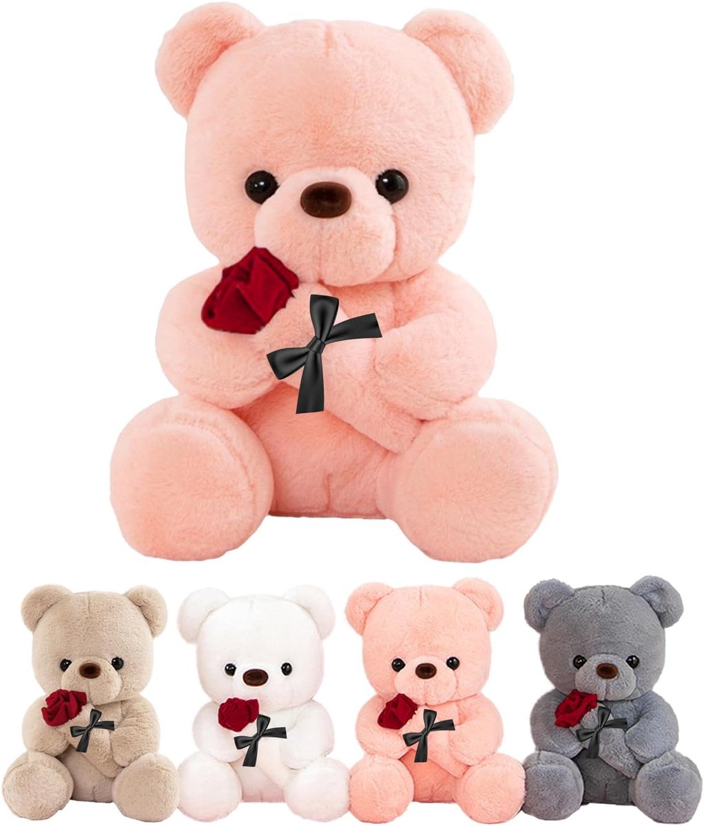 Pluche met Roos, Huwelijkscadeaus voor Dames 35 cm Roos | Pluche Beer met Kleine en Zachte Roos, Bruiloft Jubileum Cadeau, Origineel Cadeaus voor Dames, Kinderen, Vriendin, Meisjes