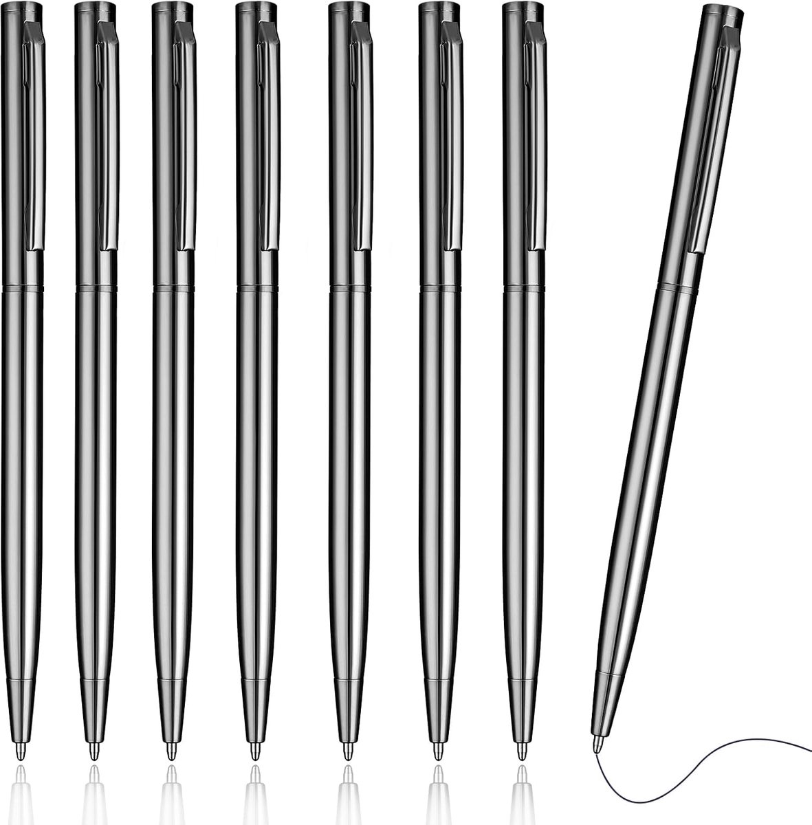 Balpen, 8 stuks, 1,0 mm, gladde schrijfstift, stippen, zwarte inkt, sneldrogend, voor kantoor en school (grijs)