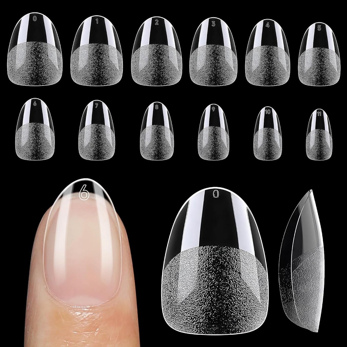 GELLA Extra korte amandelnageltips, 12 maten, korte amandelgel, nageltips, 120 stuks, zachte gel, heldere volledige dekking, nageltips, acryl, kunstnagels, press-on nagels voor extensies