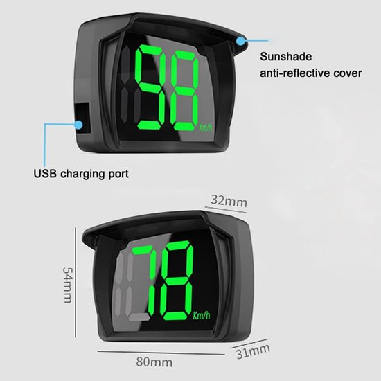 Intelligente GPS HUD Snelheidsmeter,Auto HUD Headup Display KM/H MPH met LED Grote Politie Display voor Auto Truck SUV Motorfiets — afbeelding 4
