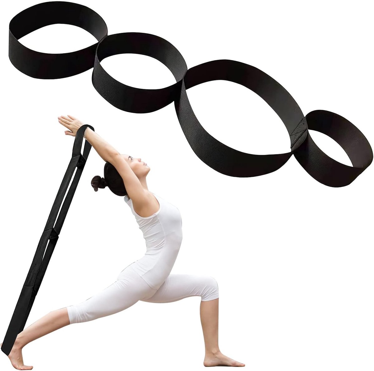 Yoga Band 4 lussen - stretchband voor yoga, pilates en fascia-training, lichte stretchhulp en duurzame pijntherapie, 100% katoen lange oefenlus, 96 cm