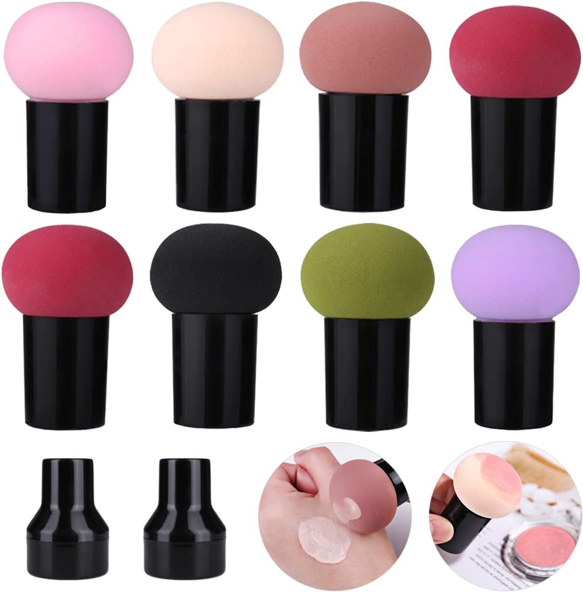 8 stuks paddestoel poeder bladerdeeg, make-up spons met handvat poeder bladerdeeg schoonheid tool voor foundation, concealer en poeder, nat en droog dual-use make-up bladerdeeg
