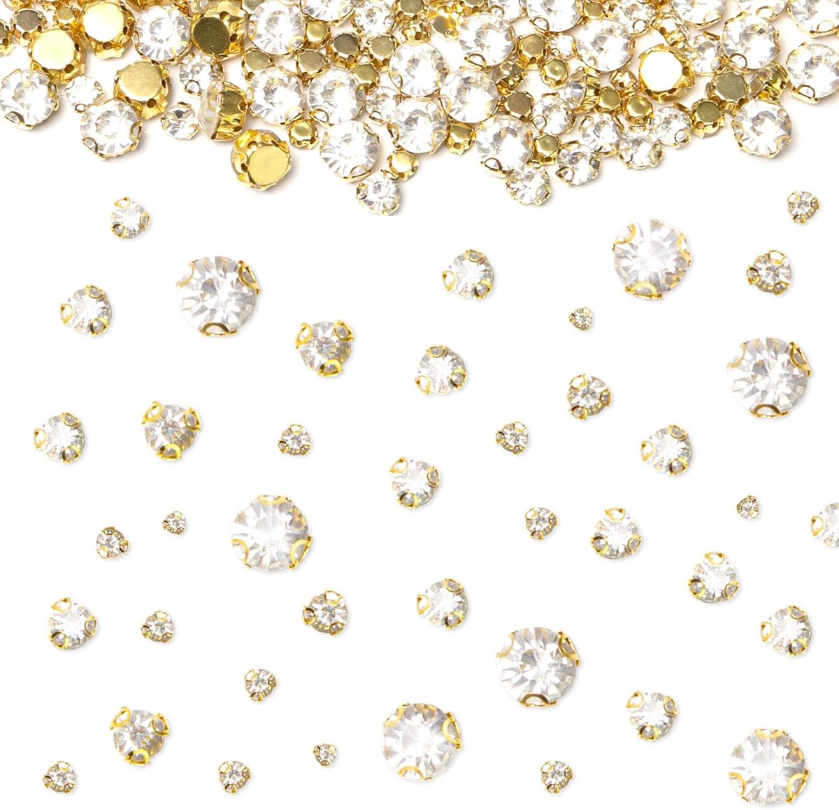 Pakket van 350 gouden steentjes voor opnaaien Ronde naaiklauwen Kristallen met 6 gaten Naaien Diverse maten Klauwtandinstelling Rijnstenen voor DIY Kleding, Rugzakken (4, 4,5, 5, 6, 7, 8, 10
